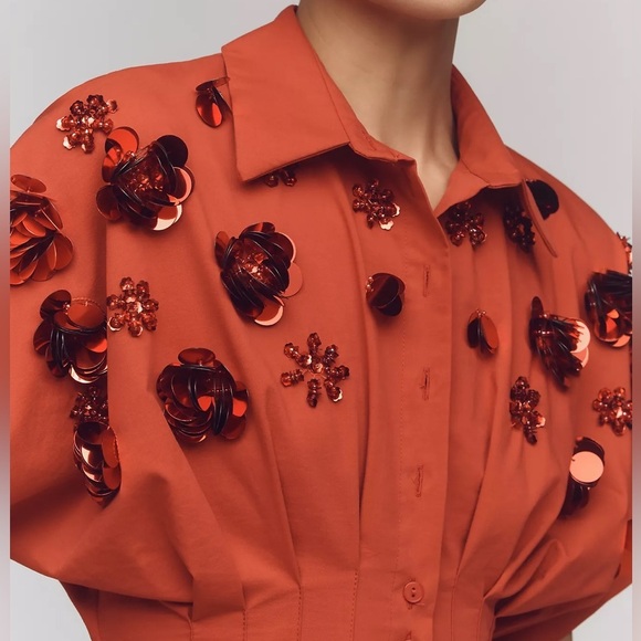 NWOT! Tobie Button-Front Pleated Shirt Dress by Exquise: Sequin Mini Edition - Picture 2 of 5